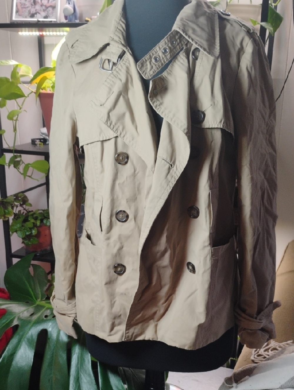 Merona Beige Double-Breasted Trench Jacket